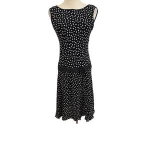 Vtg 90s Cynthia Howie Silk Black White Polka Dot Dress Drop Waist Sz 6 Y2K